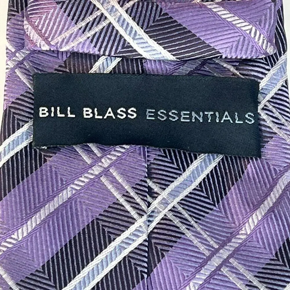 Bill Blass Essentials Tartan Plaid Print Mens Neck Tie Purple Grey